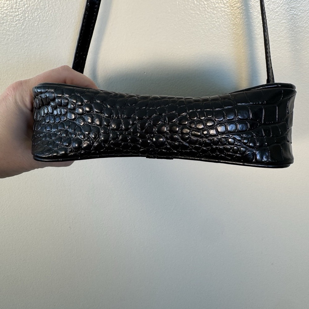 Quince Gemma Black Croc Leather Crossbody Bag Purse - Picture 7 of 11